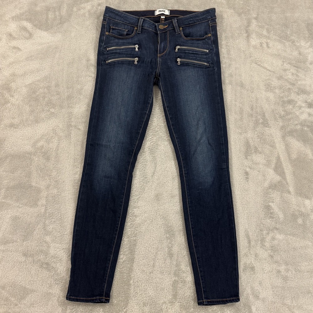 Paige Jeans Womens 29 Edgemont Dark Blue Zip Pockets Comfort Stretch Utility Low